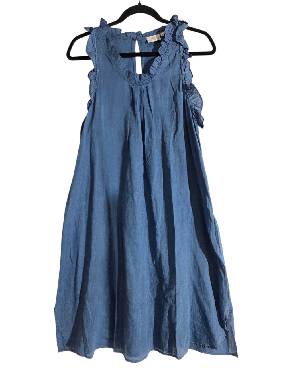 Ag Adriano Goldschmied Chambray Blue Ruffle-Trim Mini Dress